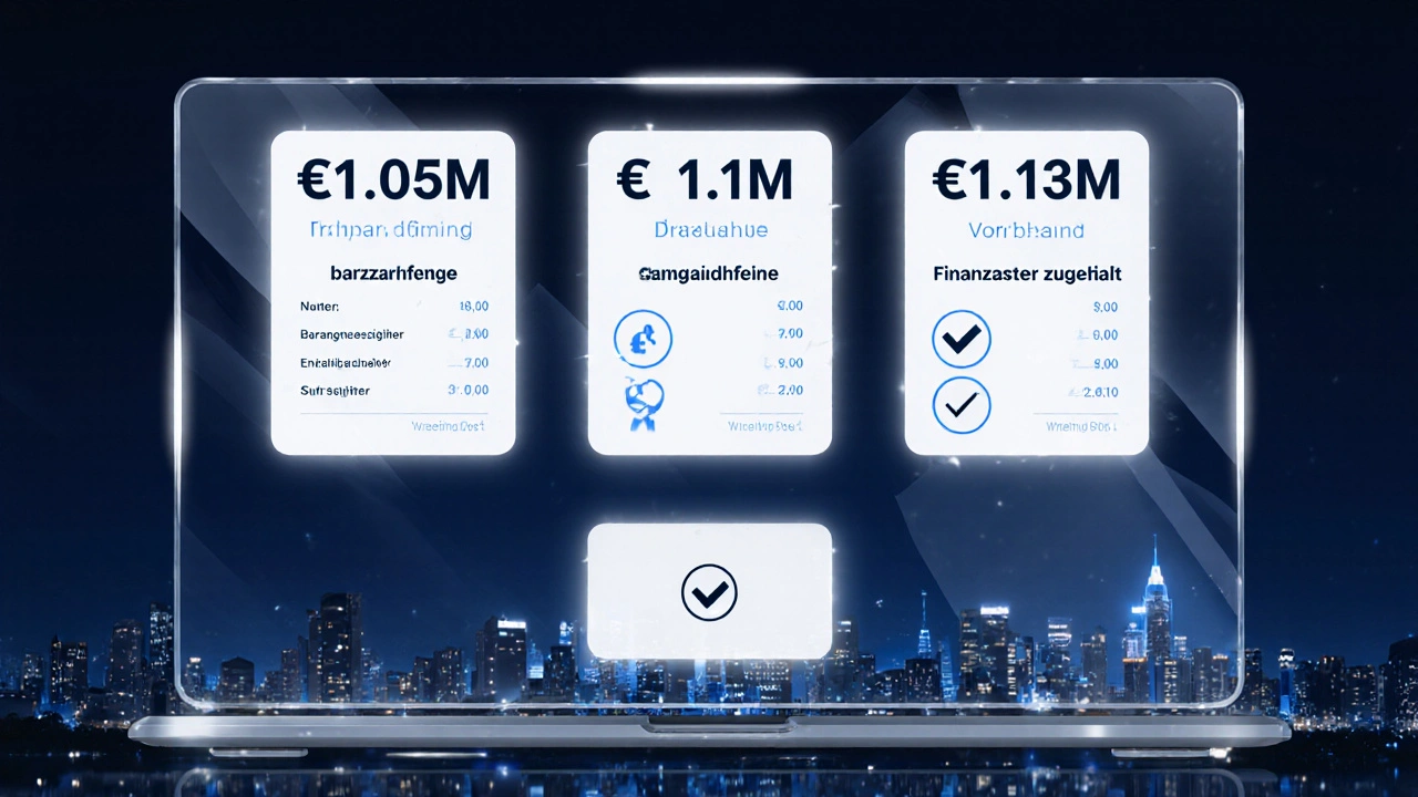 Digitales Dashboard mit anonymen Gebotsangeboten für eine Immobilie, hervorgehoben durch Symbole.
