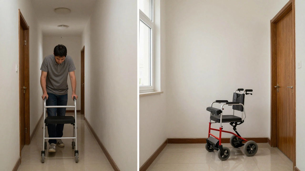 Vergleich: enger Flur links, verbreiteter, sicherer Flur rechts nach Umbau.