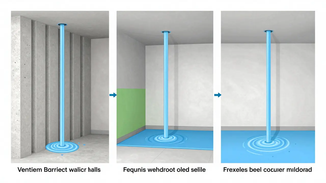 Drei Methoden der Innenabdichtung: vertikal, horizontal und bodenplatte mit durchdringender Dichtschlämme.