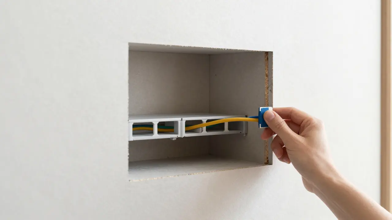 Offenes Zugangspanel für Leitungen in Trockenbauwand