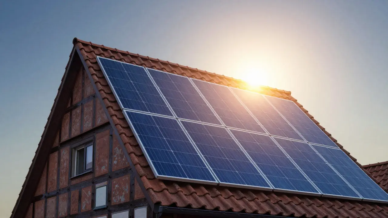 Historisches Dach verwandelt sich sanft in eine Solaranlage – Integration von Erbe und Innovation.