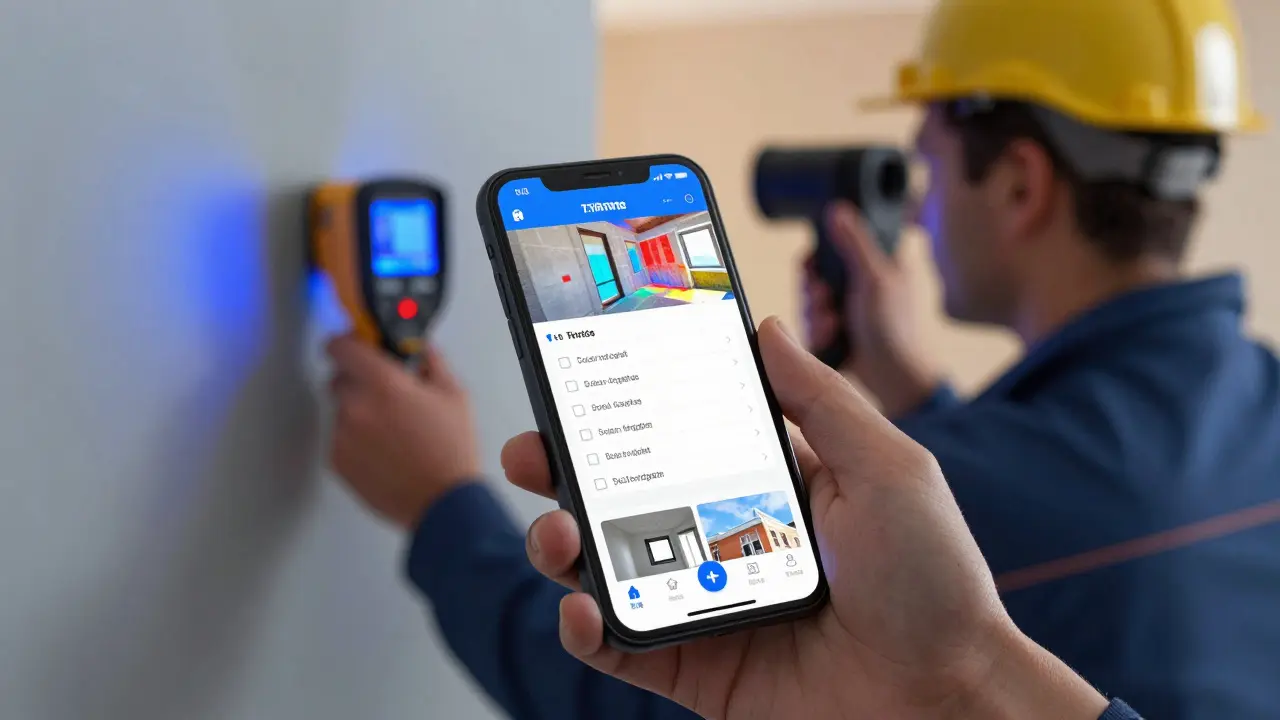 Digitale Mängelapp und Thermografie-Kamera bei Bauabnahme