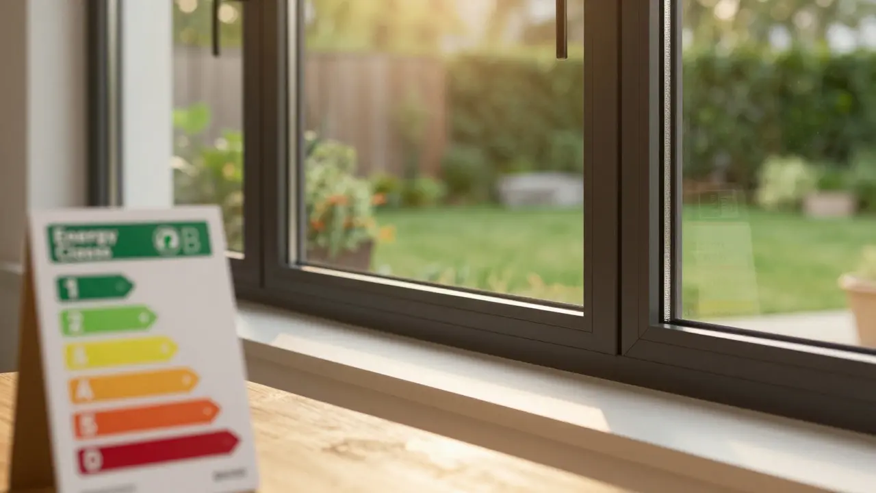 Ein modernes, energieeffizientes Fenster mit Blick auf einen grünen Garten.