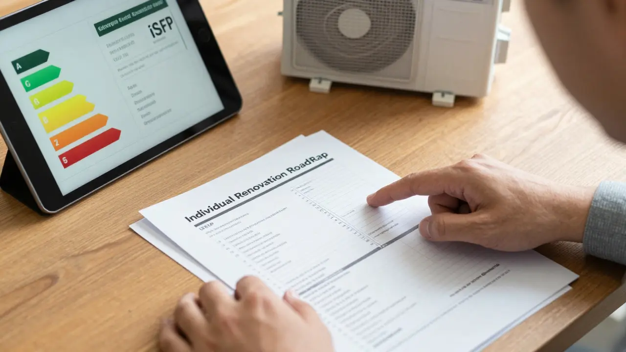 Energieberater bespricht einen individuellen Sanierungsfahrplan auf einem Tisch.