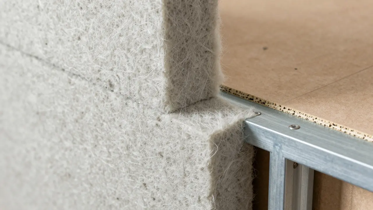 Detailaufnahme von Steinwolle-Dämmung in einer Wandkonstruktion