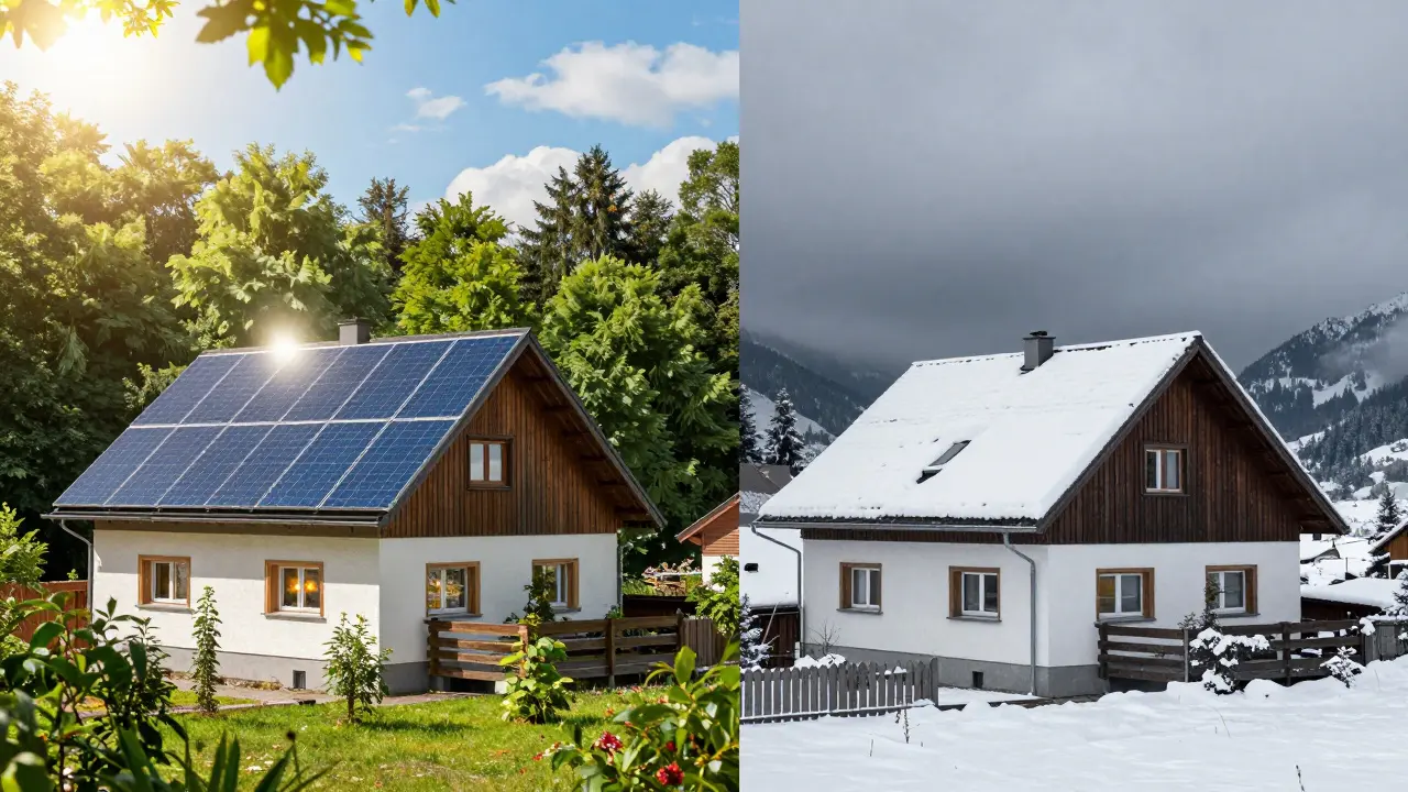 Kontrastbild: Sommerliche Solarenergieüberschüsse versus winterlicher Strommangel