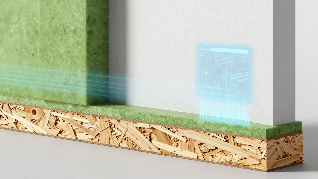 Konzeptillustration nachhaltiger Baumaterialien mit Smart-Sensor-Technologie