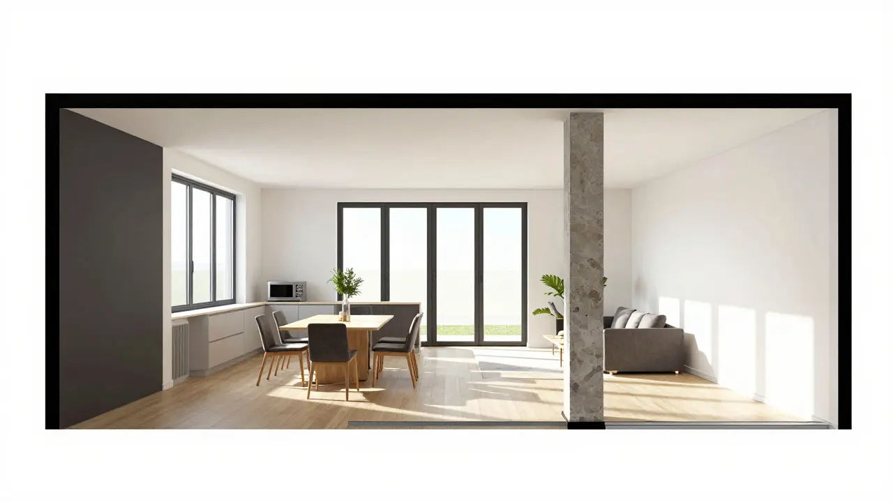 Offener Grundriss in einem renovierten Altbau mit viel Licht