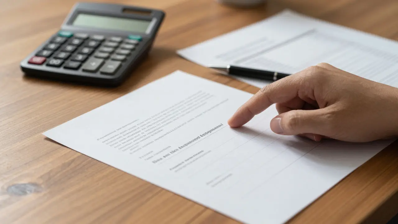 Arbeitsplatz mit Dokumenten und Rechner zur Berechnung der steuerlichen AfA