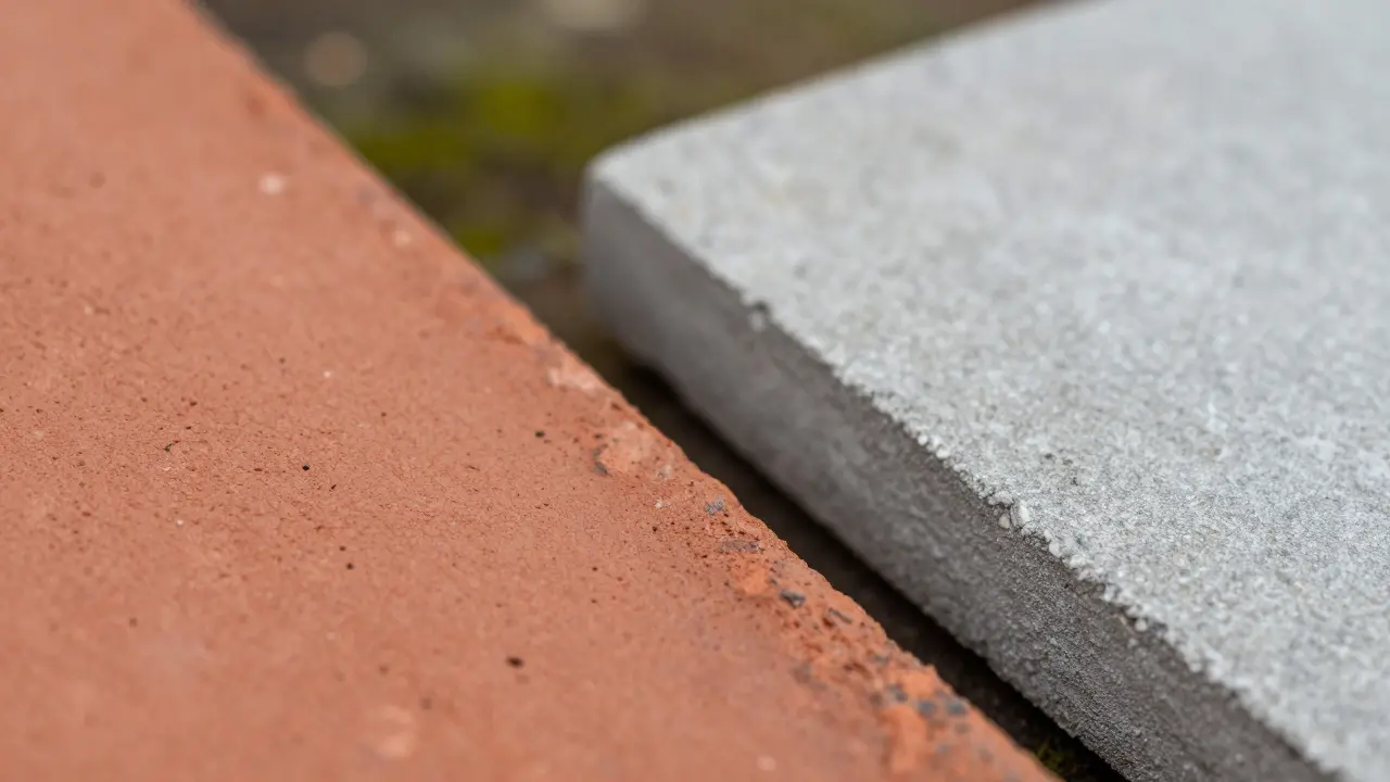 Nahaufnahme der unterschiedlichen Texturen von Ton- und Betondachmaterialien