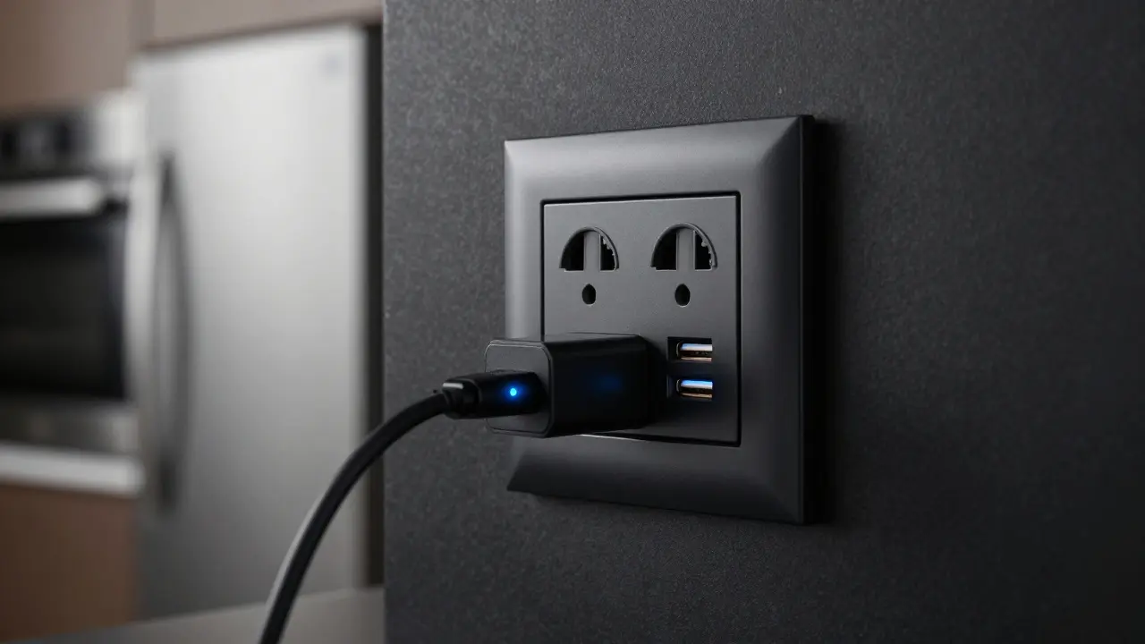 Nahaufnahme einer modernen Steckdose mit USB-C-Anschluss