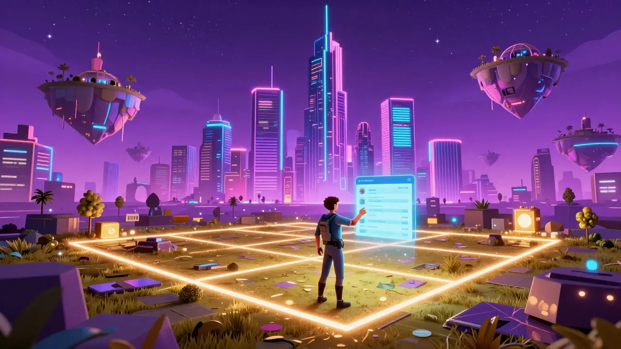 Futuristische virtuelle Stadtlandschaft im Metaverse-Stil