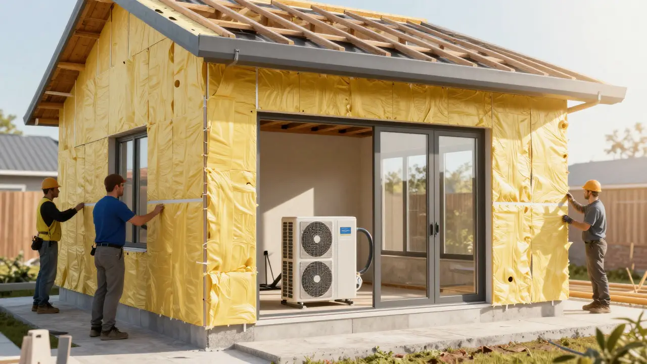 Querschnitt eines Hauses während der energetischen Sanierung