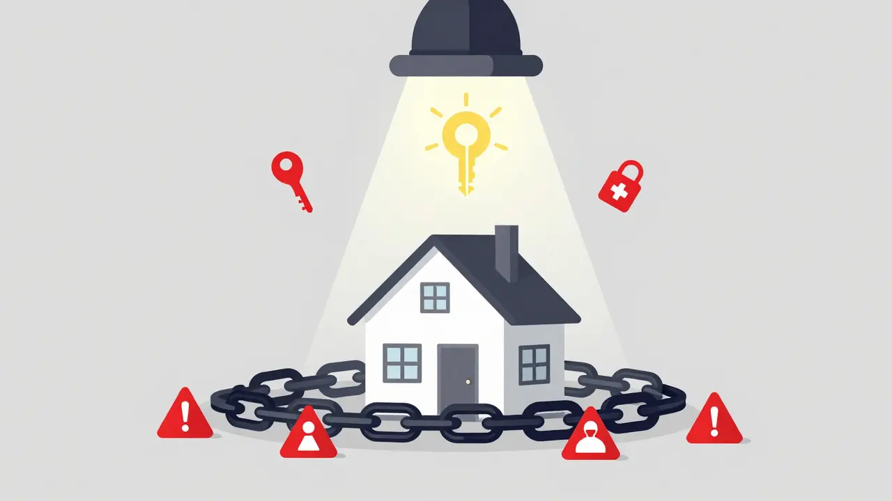 Symbolische Darstellung versteckter Hypothekenlasten unter einem Haus
