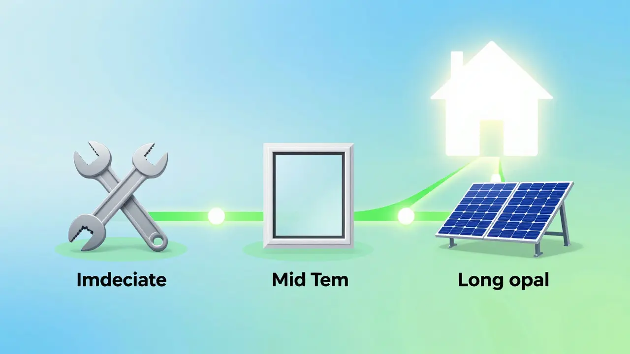 Grafik der drei Maßnahmenpakete für energetische Sanierung