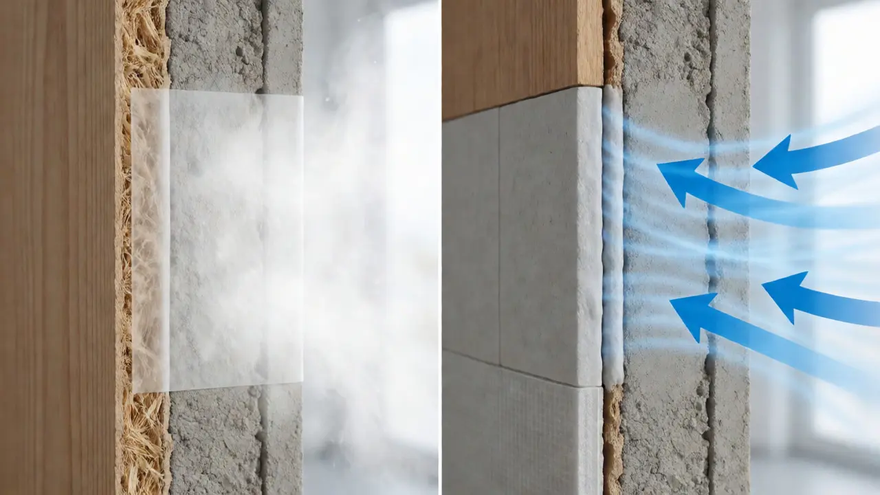 Konzeptdarstellung von diffusionsoffener Membran und luftdichter Abdichtung