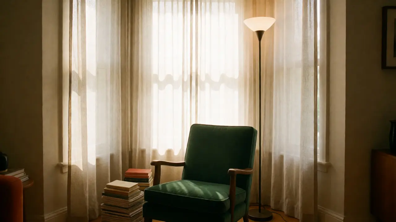 Leseecke mit Sessel im Erker und diffusen Licht
