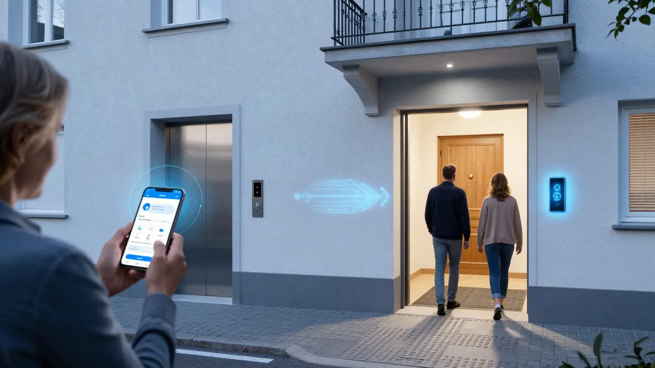 Zukunftsvision: Smart-Home-Technologie und taktile Leitlinien machen ein Altbau-Wohnhaus barrierefrei.