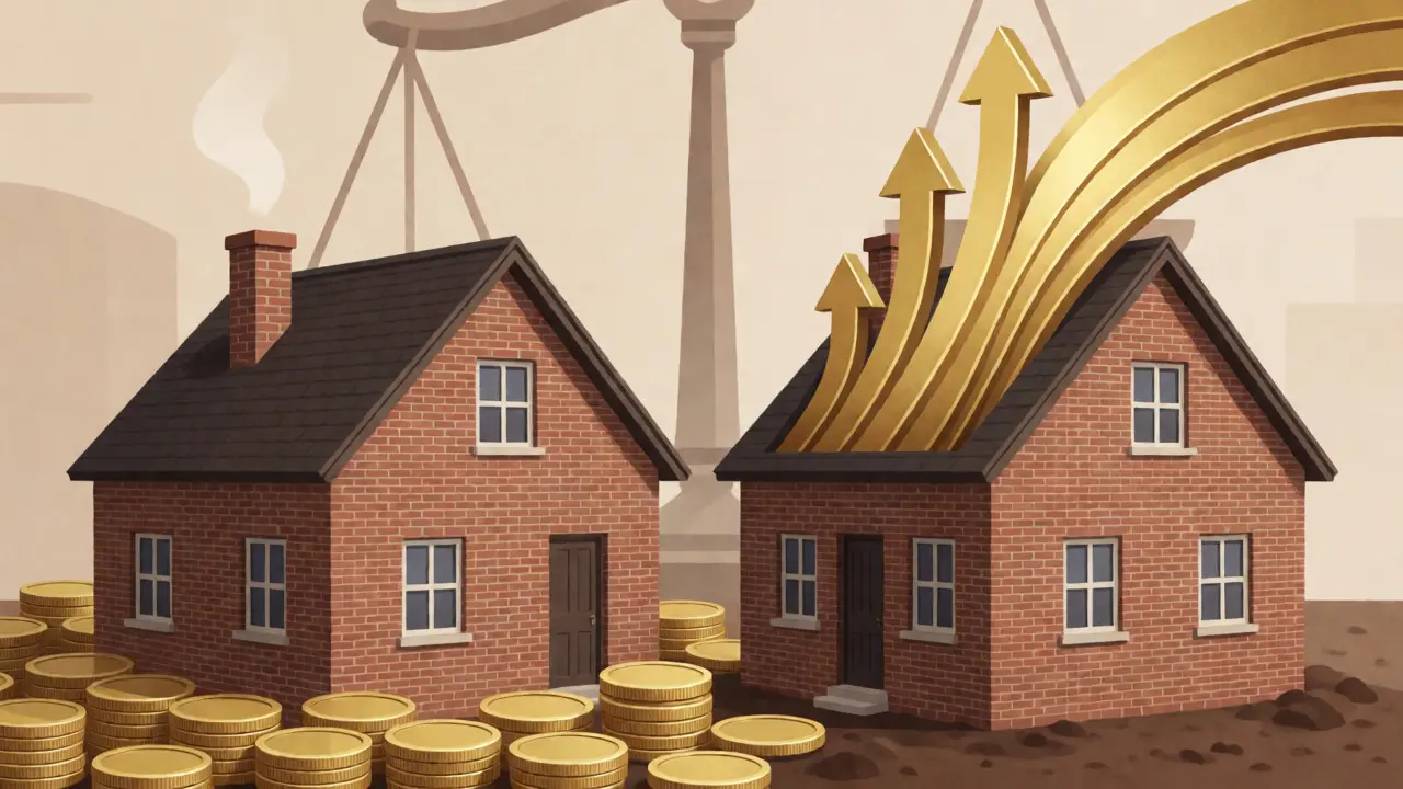 Conceptual art showing tax deductions flowing from a rented house versus static costs for a self-used one.