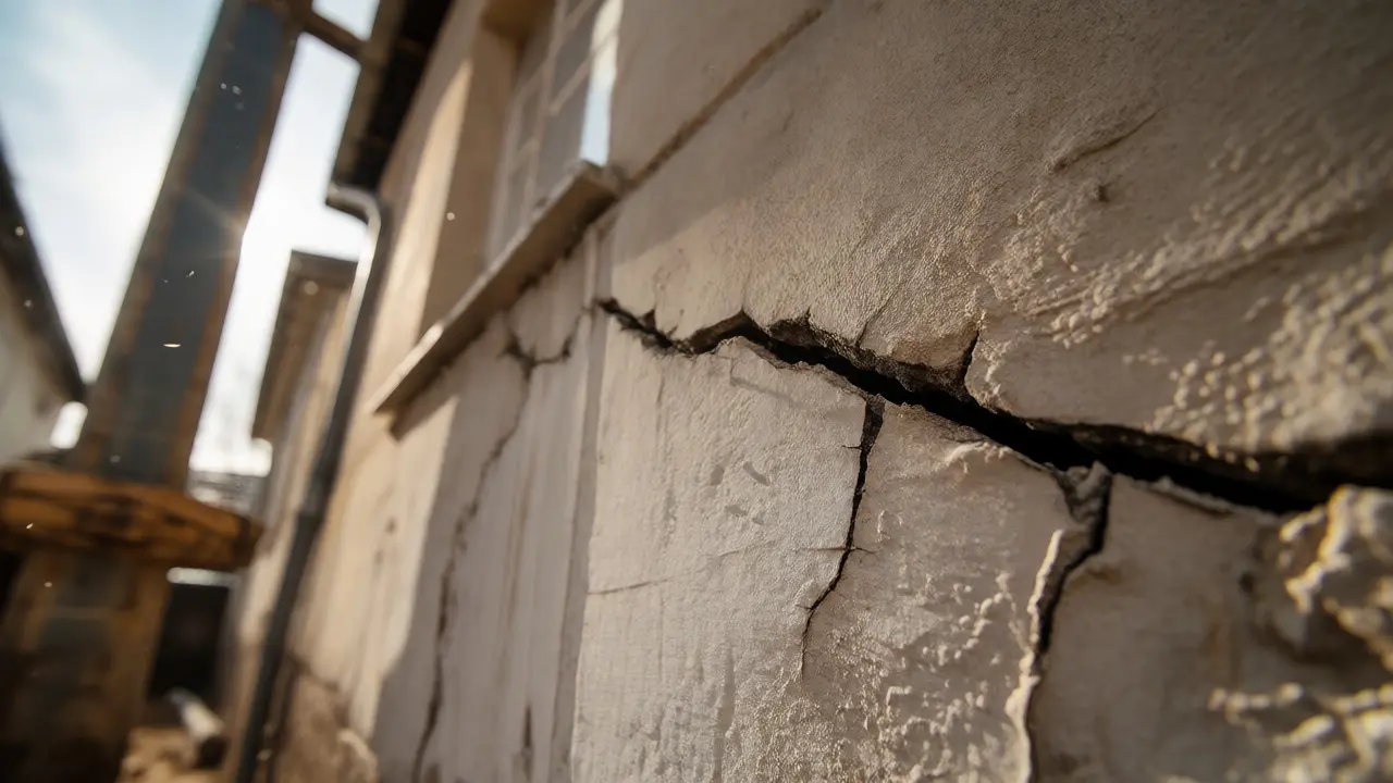 Haarriss in Nachbarhausfassade durch Vibrationen von Tiefbauarbeiten