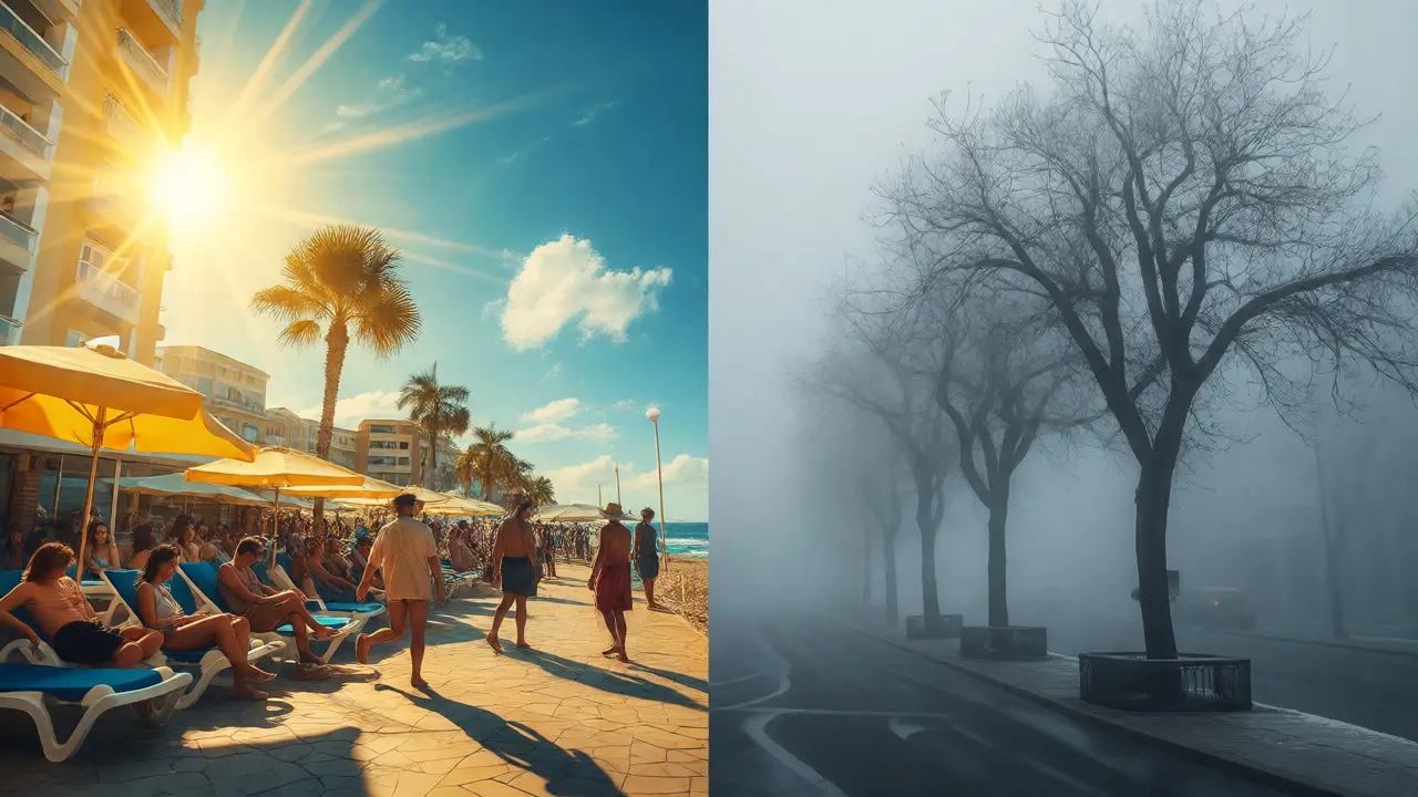 Kontrast zwischen sommerlicher Hochsaison und winterlicher Nebensaison am Urlaubsort