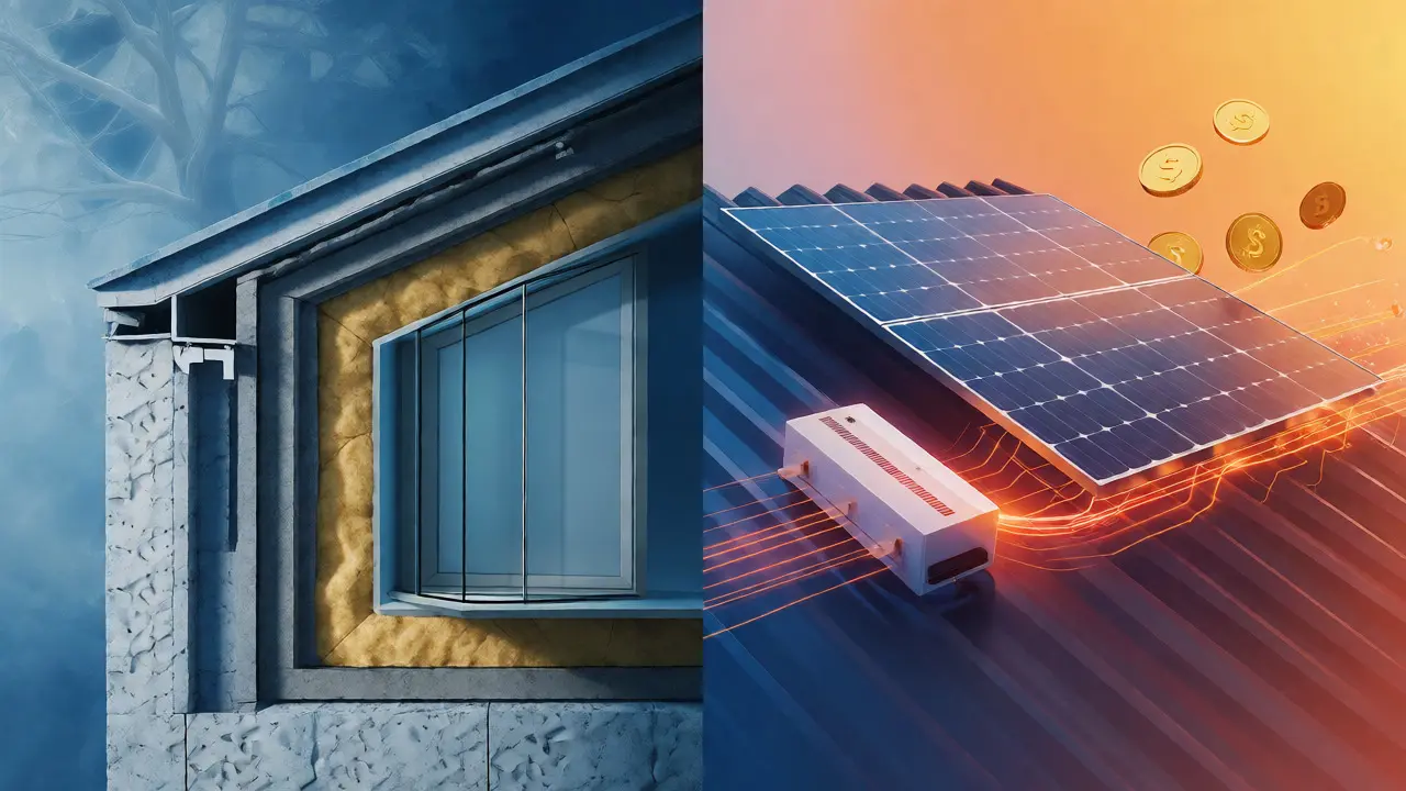 Konzeptbild zu Dämmung, Solarstrom und Kosteneinsparung