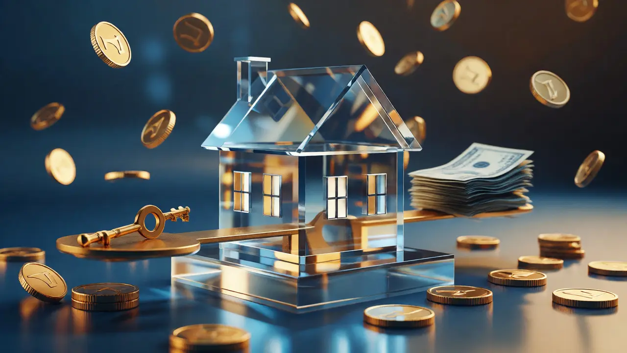 Konzeptdarstellung von Immobilienkosten und Waage