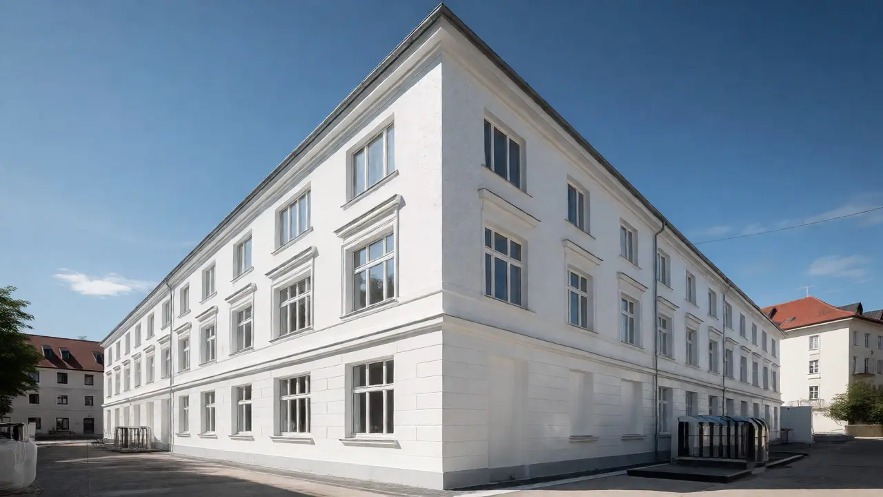 Imprägnierte Fassade mit abperlendem Wasser nach der Reinigung