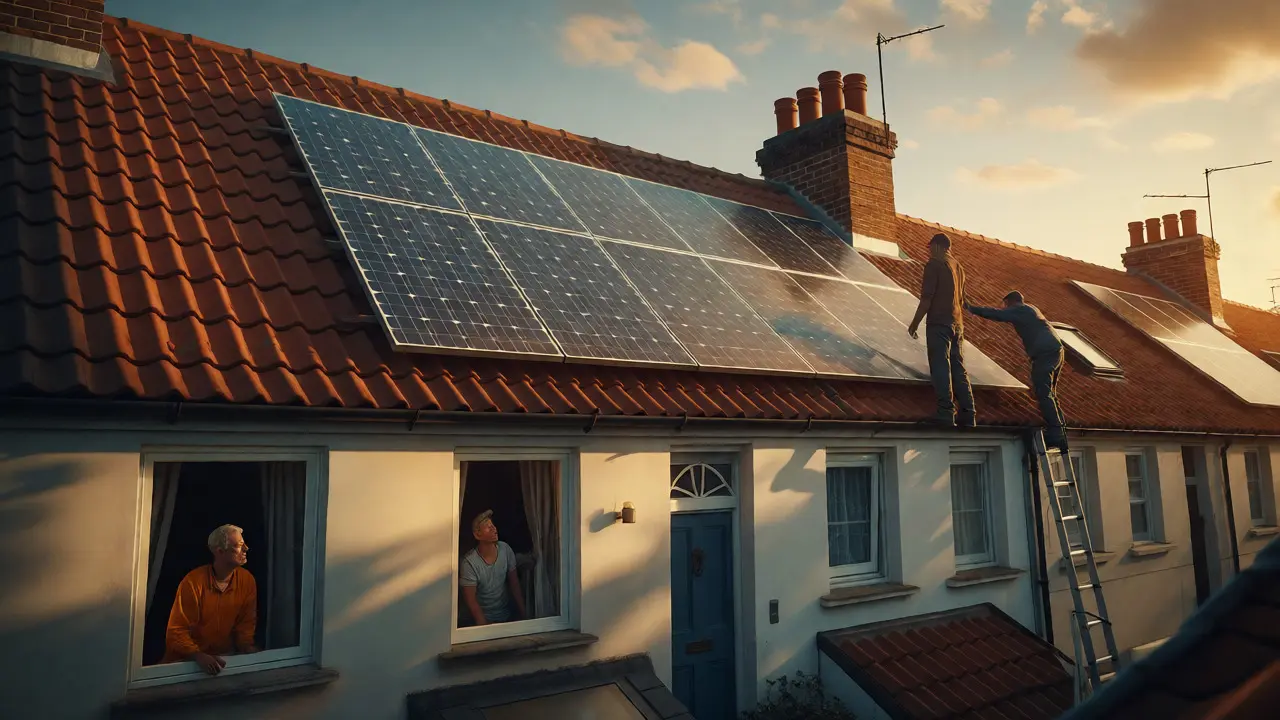 Installation von Solaranlagen auf einem gemeinsamen Reihenhaussdach