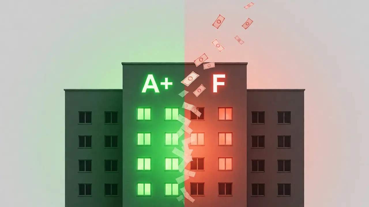 Konzeptdarstellung von Gebäude-Energieeffizienzklassen