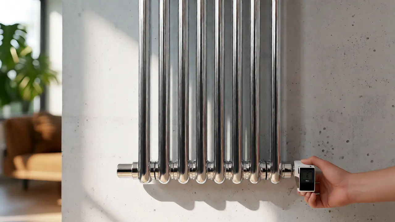 Moderne vertikale Designheizung mit Thermostatventil