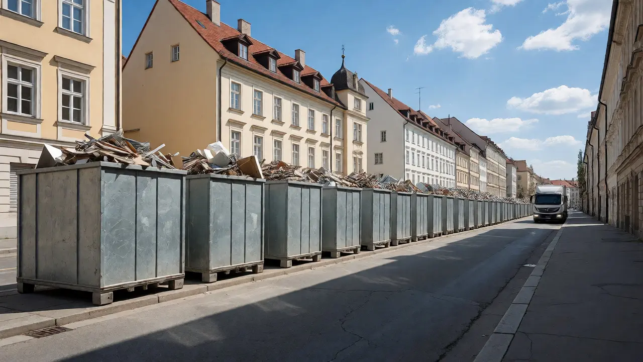 Reihe von Bauschuttcontainern auf einer Straße
